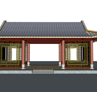 中式大门门头草图大师模型，大门门头sketchup模型免费下载