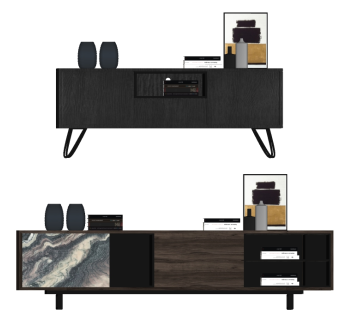 现代实木电视柜组合su模型，电视柜草图大师模型下载