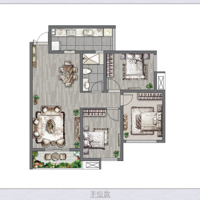 手绘地产户型彩平图