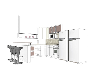现代橱柜su免费模型，厨房柜草图大师模型下载
