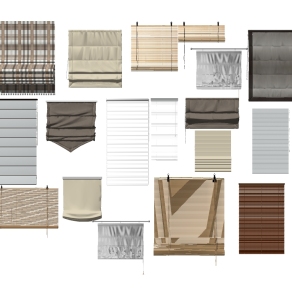 现代布艺窗帘卷帘组合草图大师模型，布艺窗帘卷帘组合sketchup模型下载