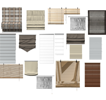 现代布艺窗帘卷帘组合草图大师模型，布艺窗帘卷帘组合sketchup模型下载