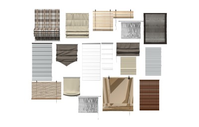 现代布艺窗帘卷帘组合草图大师模型，布艺窗帘卷帘组合sketchup模型下载