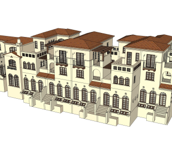 欧式联排别墅su模型，别墅sketchup模型下载