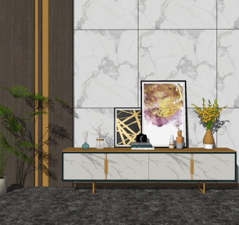 现代轻奢电视柜sketchup模型，电视柜草图大师模型下载