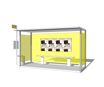现代公交候车亭sketchup模型，公交候车亭草图大师模型下载