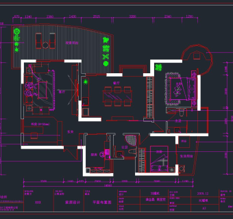 祥细客厅卧室家装户型图三居CAD，免费下载