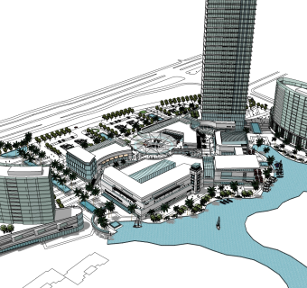 现代办公楼规划草图大师模型，办公楼规划sketchup模型免费下载