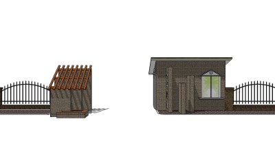 新中式小区入口大门su模型下载、入口大门草图大师模型下载
