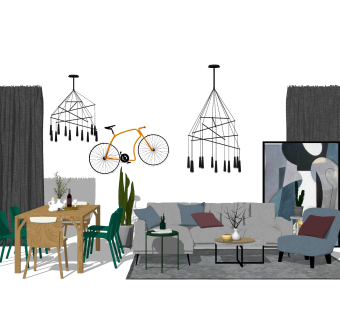 北欧简约沙发组合草图大师模型，沙发组合sketchup模型下载