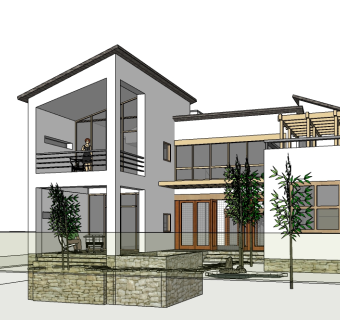现代独栋别墅su模型免费下载，sketchup别墅草图大师模型