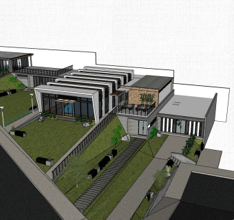 现代风格别墅草图大师模型，别墅泳池sketchup模型下载