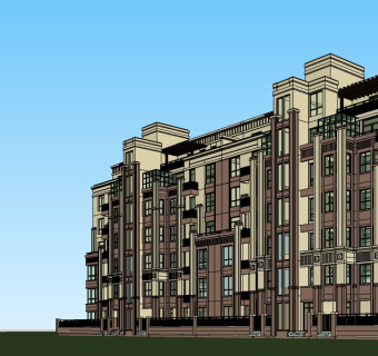 新古典公寓楼草图大师模型免费下载，sketchup居住建筑模型分享