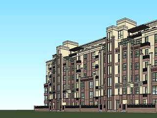 新古典公寓楼草图大师模型免费下载，sketchup居住建筑模型分享
