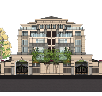 欧式联排别墅sketchup模型，别墅skb文件下载