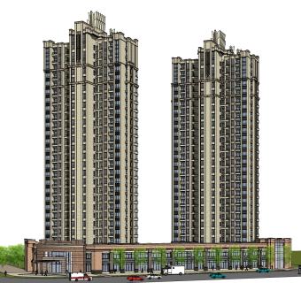 新古典高层办公楼草图大师模型，古典高层办公楼sketchup模型免费下载