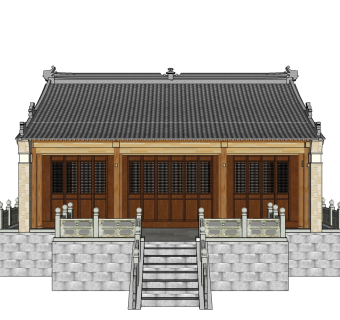 中式建筑八仙观正殿草图大师模型下载、八仙观正殿su模型下载