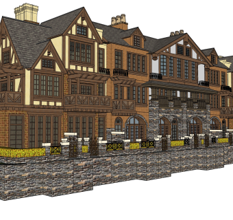 欧式连排别墅草图大师模型下载，别墅外观sketchup模型分享