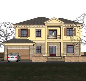 欧式独栋别墅草图大师模型，sketchup别墅su模型下载