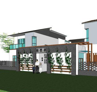 新中式独栋别墅草图大师模型，sketchup别墅su模型下载