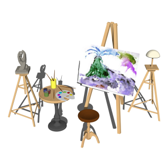 现代画架摆件组合草图大师模型，画架sketchup模型下载