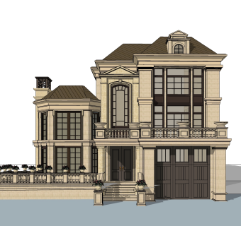 欧式别墅外观草图大师模型，别墅外观sketchup模型免费下载