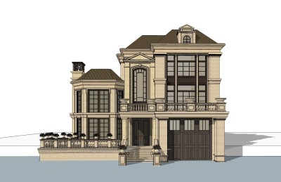 欧式别墅外观草图大师模型，别墅外观sketchup模型免费下载