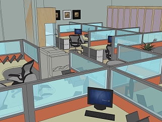  现代风格办公室室内表现草图，办公室sketchup模型下载