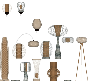 新中式落地灯组合草图大师模型，落地灯组合sketchup模型下载