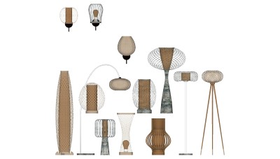新中式落地灯组合草图大师模型，落地灯组合sketchup模型下载