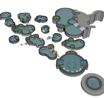温泉造型泡池SU模型下载