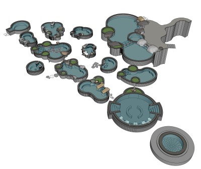 温泉造型泡池SU模型下载