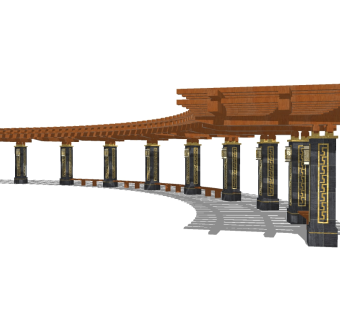 新中式造型廊架草图大师模型，造型廊架sketchup模型下载