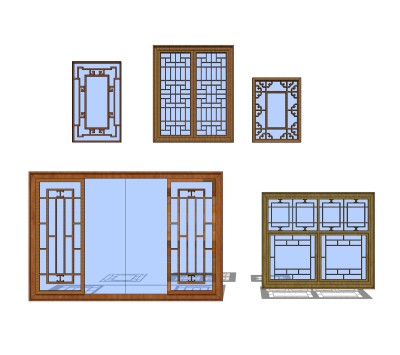 中式窗草图大师模型，中式窗SU模型下载