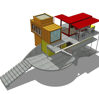 现代集装箱改造房草图大师模型，改造房sketchup模型下载