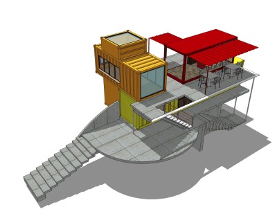 现代集装箱改造房草图大师模型，改造房sketchup模型下载