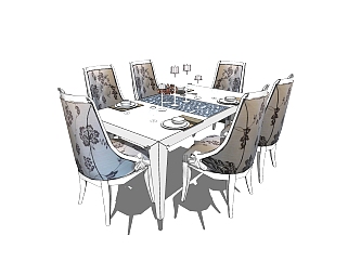 简欧餐桌椅su模型，餐桌椅sketchup模型下载