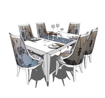 简欧餐桌椅su模型，餐桌椅sketchup模型下载