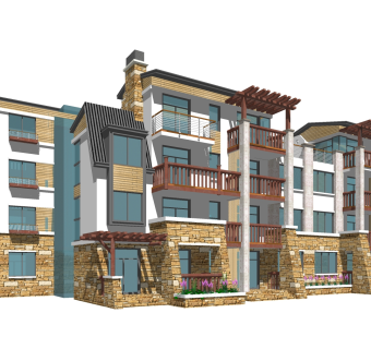 欧式连排别墅草图大师模型，连排别墅sketchup模型免费下载