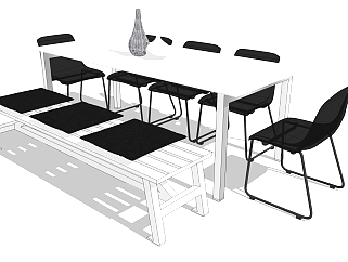 现代<em>实木</em>餐桌椅su模型，八人餐桌草图大师模型下载