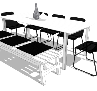 现代实木餐桌椅su模型，八人餐桌草图大师模型下载