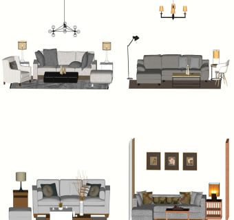 现代沙发组合su模型，沙发组合sketchup模型下载