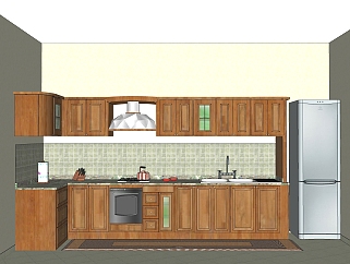 美式橱柜草图大师免费模型，厨房柜sketchup模型下载