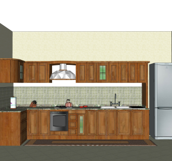 美式橱柜草图大师免费模型，厨房柜sketchup模型下载