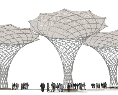 现代张拉膜雨棚su模型，张拉膜雨棚草图大师模型下载
