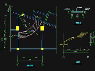 某地区全钢弧形楼梯结构设计施工图纸，弧形楼梯结构设计CAD建筑图纸下载