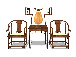 新中式桌椅组合sketchup模型，桌椅组合草图大师模型下载