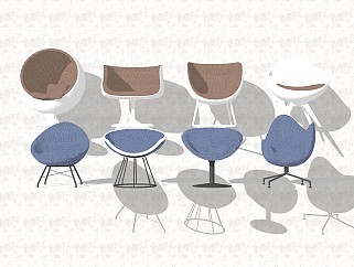现代时尚单椅组合草图大师模型，单椅sketchup模型下载