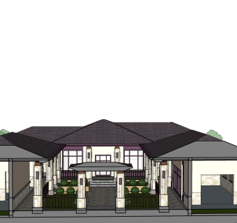 现代中式院式别墅草图大师模型，别墅sketchup模型