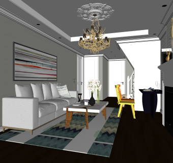 现代简欧客厅免费su模型草图大师下载